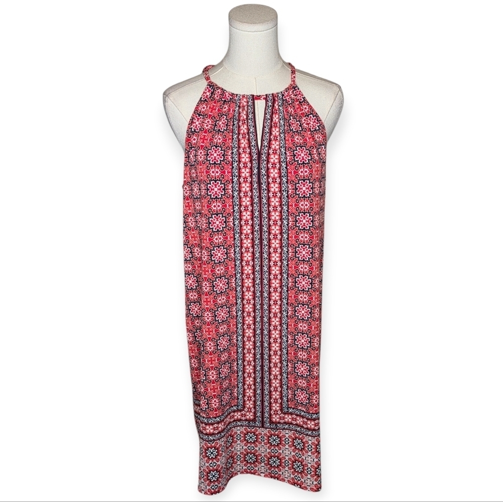 Max Studio Red Geometric Print Sleeveless Midi Dress Size M